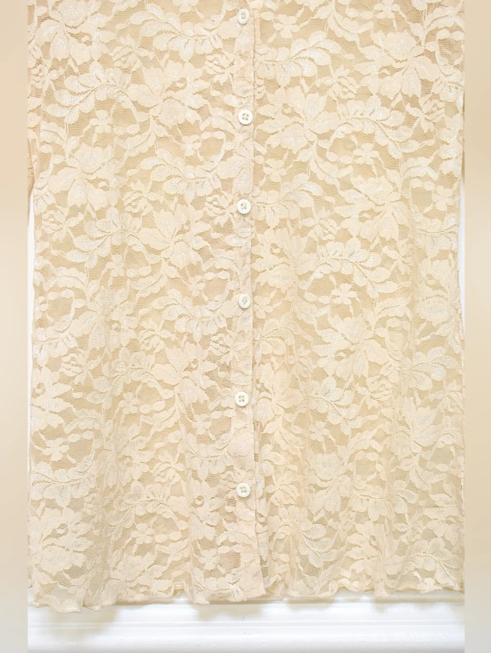 Anthropologie Lace Cardigan Top Sheer Button Front Ivory Sz M Romantic Coquette - Picture 5 of 10
